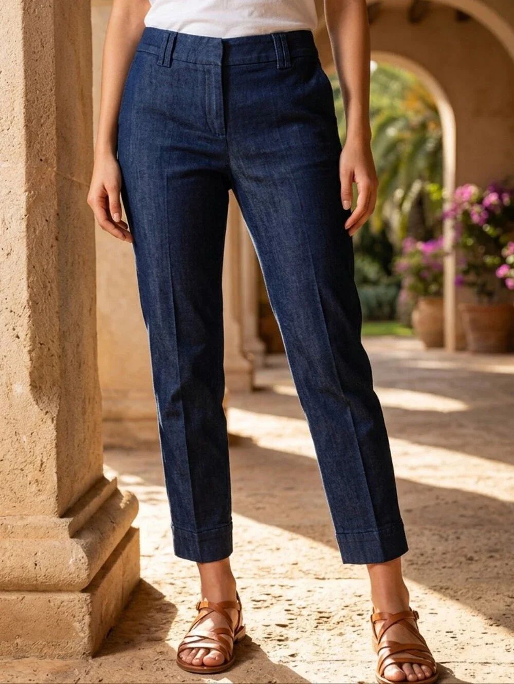 Ann Taylor LOFT Ann Ankle Dark Wash Denim Trouser Pants Cuffed Career Office 0
